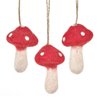 Trio d'ornements en feutre - Champignons