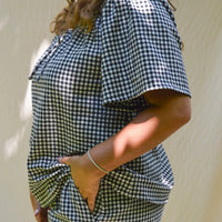 Blouse paysanne à carreaux - Noir