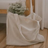 Fourre-tout en coton biologique - Vichy beige