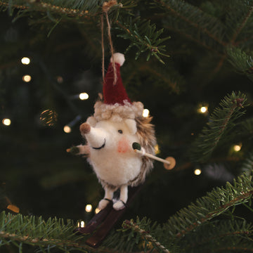 Ornement en feutre - Hérisson à ski