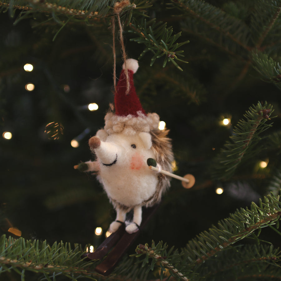 Ornement en feutre - Hérisson à ski