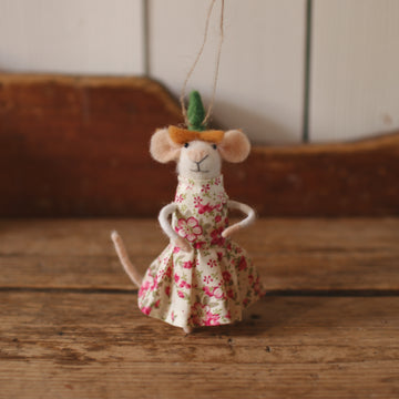 Ornement en feutre - Fanny à robe fleurie