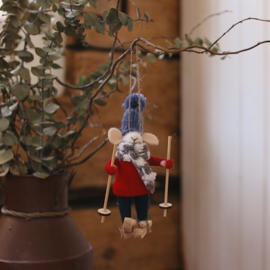 Ornement en feutre - Georges la souris à skis