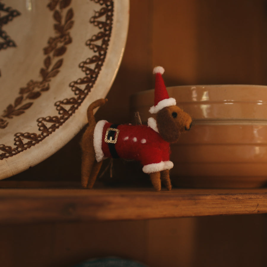 Ornement en feutre - Chien saucisse