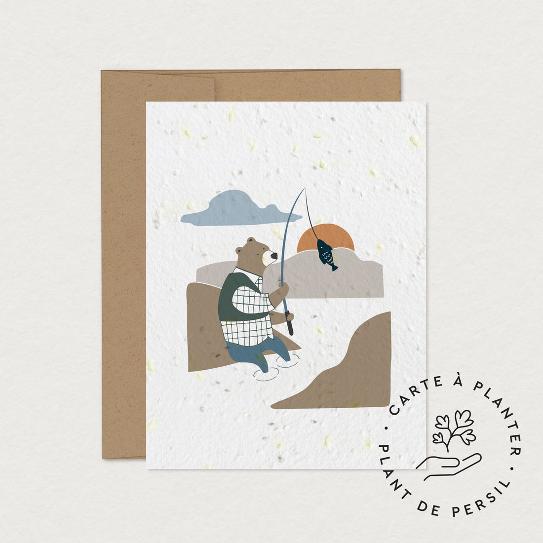 Carte de souhaits - Ours pêcheur (à planter)