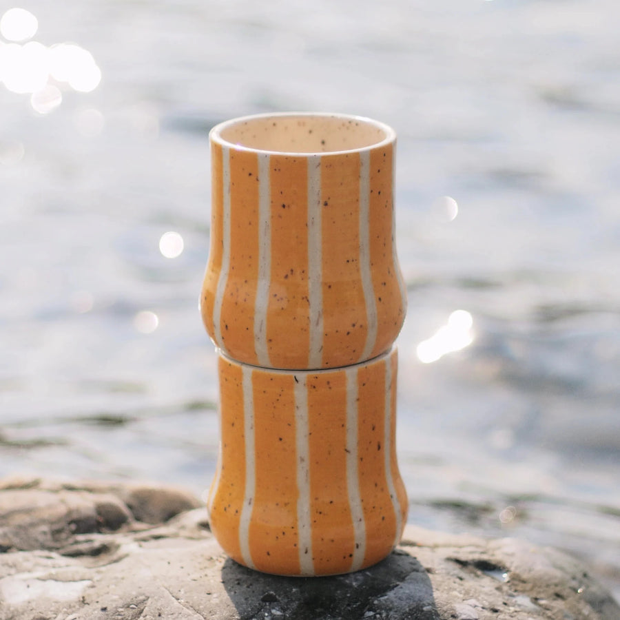 Tasse Bombée rayée - Orange