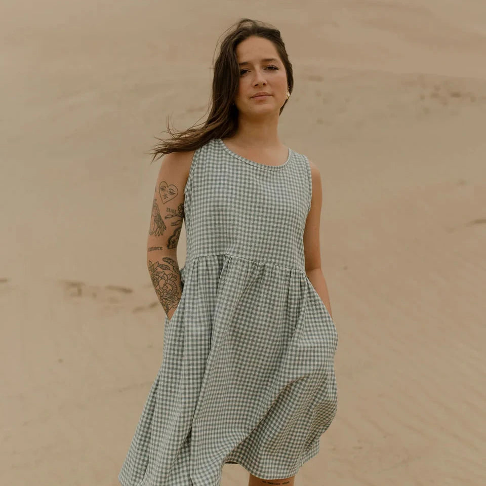 Robe dos noué - Vichy sarcelle