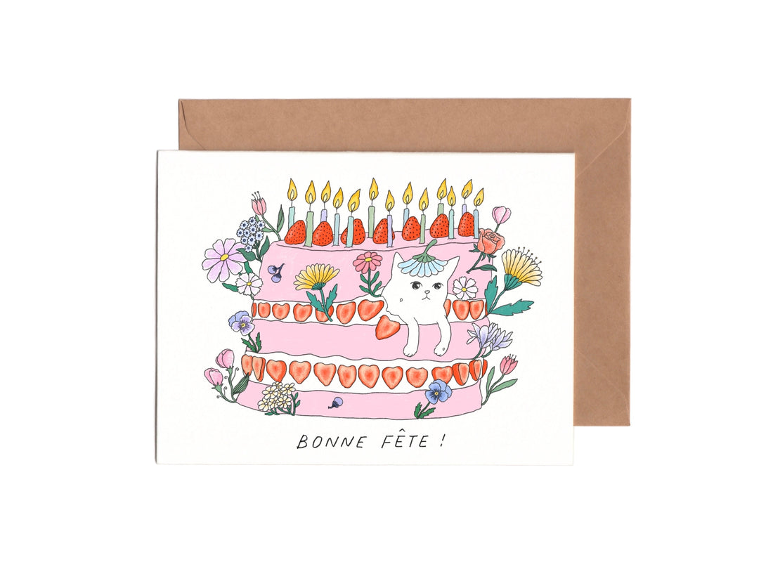 Carte de souhaits - Gâteau chat
