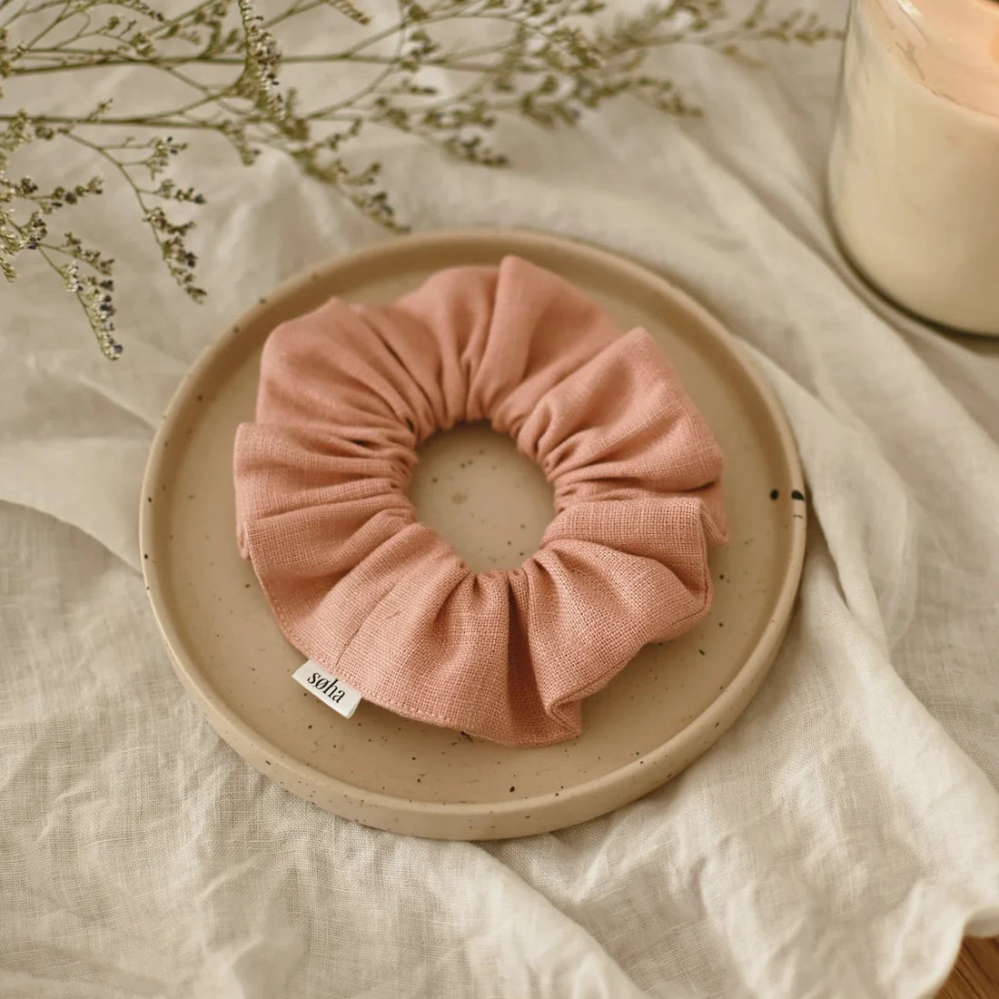 Chouchou en lin - Rose sable