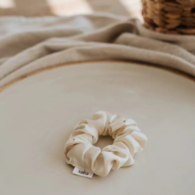 Chouchou mince en satin - Crème