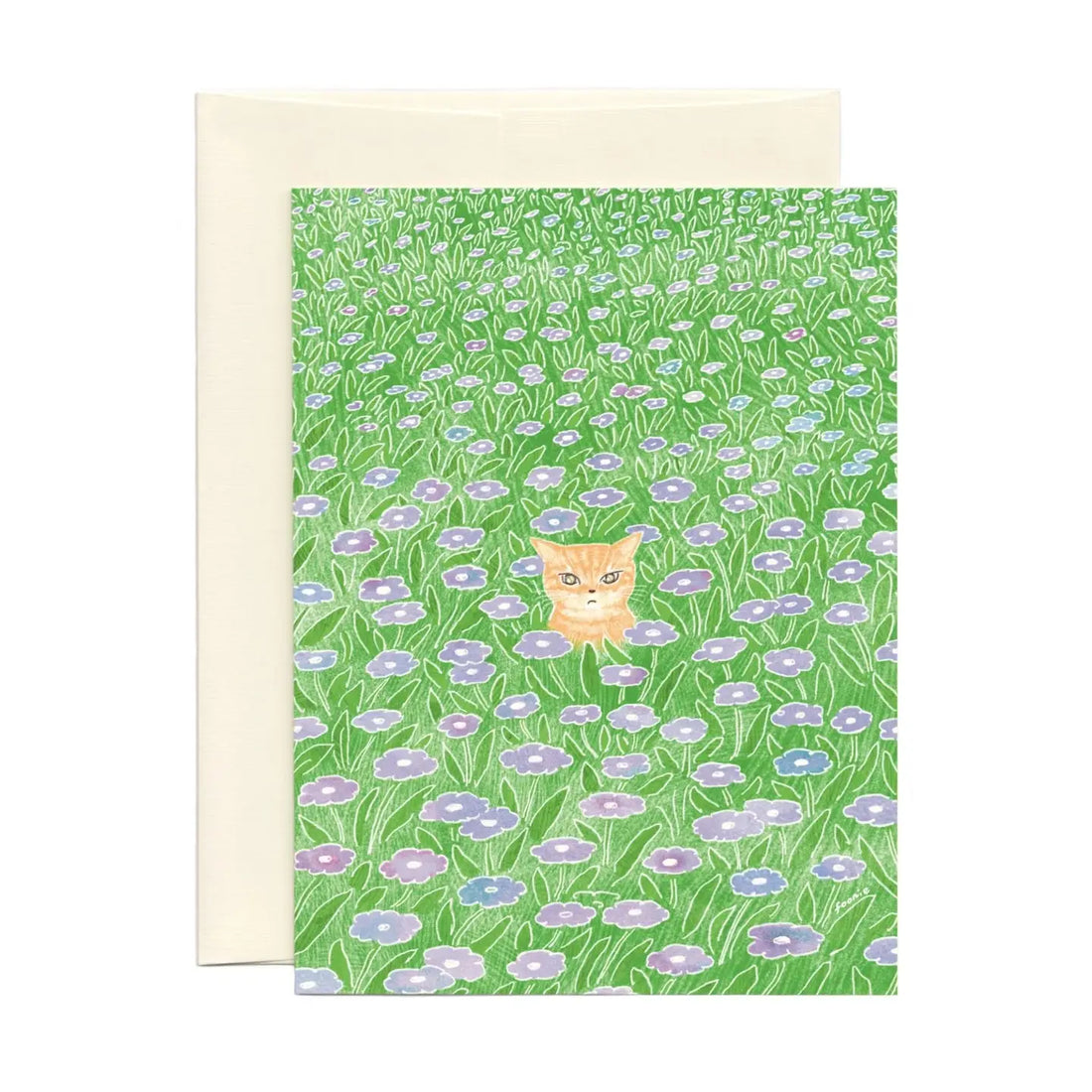 Carte de souhaits - Chat dans le champ de fleurs