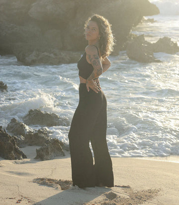 Pantalon ample texturé Flowy - Tricot noir