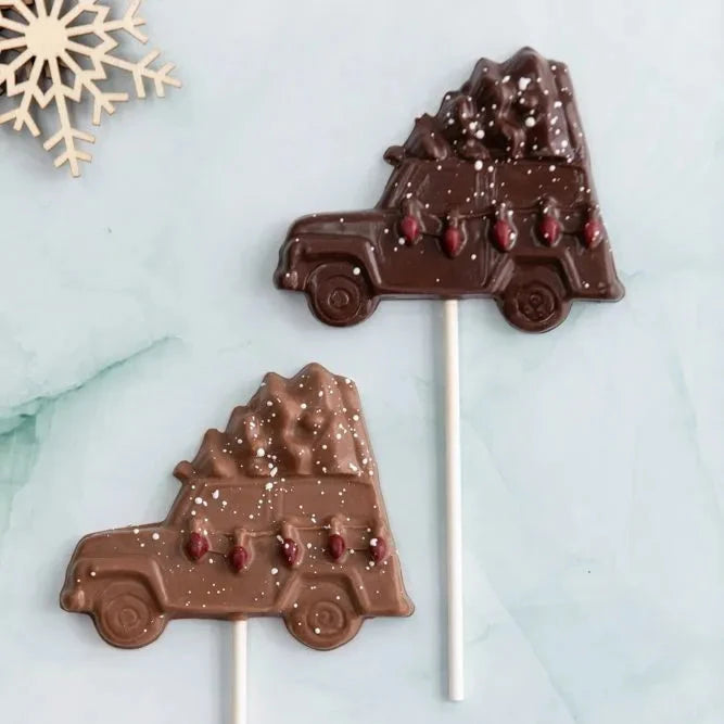 Sucette en chocolat - Sapin en voiture